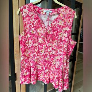 Derek Lam 10 Crosby Teresa Floral Cotton Sleeveless Blouse pintuck sleeveless